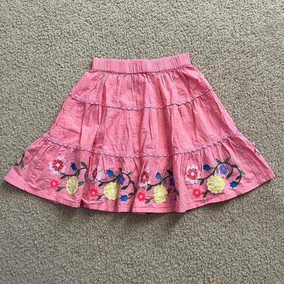 Mini Boden Girls Pink Tiered Skirt Floral Embroidered Size 6-7Y - Picture 6 of 6
